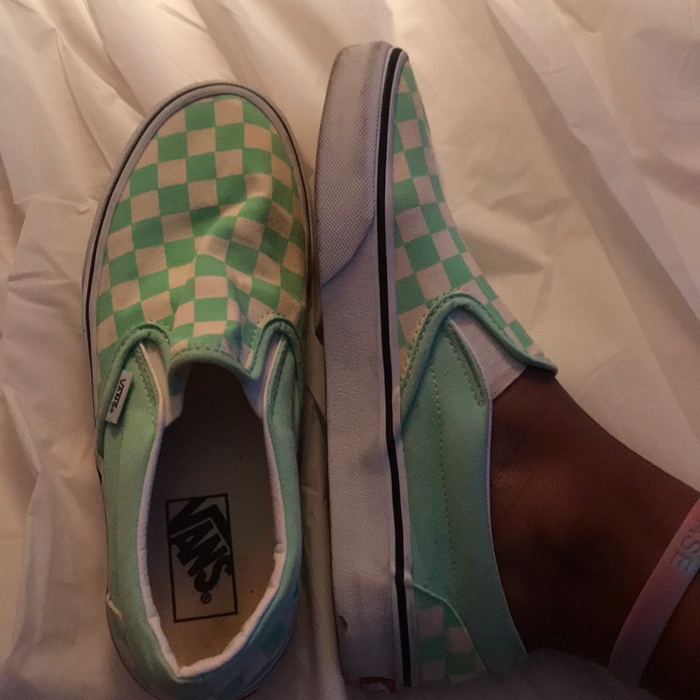 Sea green checkered vans